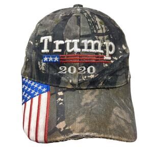 Trump 2020 USA Flag Strapback Hat Multicolor One Size Camo Adjustable